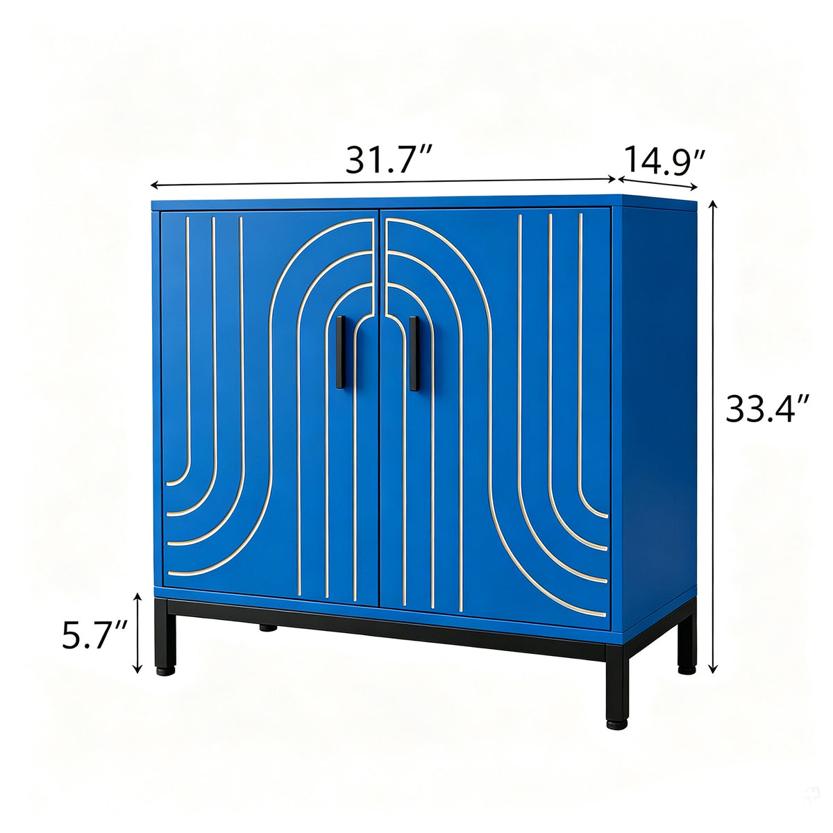 Garvee Aparador Metálico de Almacenamiento Moderno 80 x 38 x 85 cm, 2 Puertas con Estante Ajustable y Tiradores Dorados, para Cocina, Comedor y Salón, Azul
