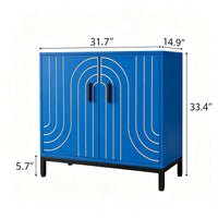 Garvee Aparador Metálico de Almacenamiento Moderno 80 x 38 x 85 cm, 2 Puertas con Estante Ajustable y Tiradores Dorados, para Cocina, Comedor y Salón, Azul
