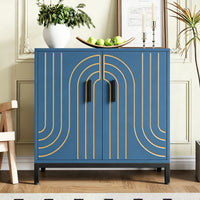 Garvee Aparador Metálico de Almacenamiento Moderno 80x38x85 cm 2 Puertas Estante Ajustable Tiradores Dorados para Cocina Comedor y Salón Azul