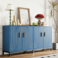 Garvee Aparador Metálico de Almacenamiento Moderno 80x38x85 cm 2 Puertas Estante Ajustable Tiradores Dorados para Cocina Comedor y Salón Azul