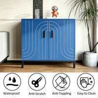 Garvee Aparador Metálico de Almacenamiento Moderno 80 x 38 x 85 cm, 2 Puertas con Estante Ajustable y Tiradores Dorados, para Cocina, Comedor y Salón, Azul