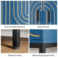 Garvee Aparador Metálico de Almacenamiento Moderno 80x38x85 cm 2 Puertas Estante Ajustable Tiradores Dorados para Cocina Comedor y Salón Azul