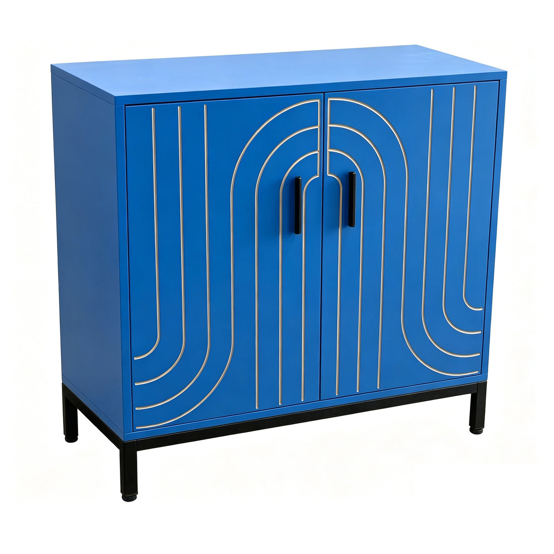 Garvee Aparador Metálico de Almacenamiento Moderno 80 x 38 x 85 cm, 2 Puertas con Estante Ajustable y Tiradores Dorados, para Cocina, Comedor y Salón, Azul