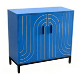 Garvee Aparador Metálico de Almacenamiento Moderno 80 x 38 x 85 cm, 2 Puertas con Estante Ajustable y Tiradores Dorados, para Cocina, Comedor y Salón, Azul
