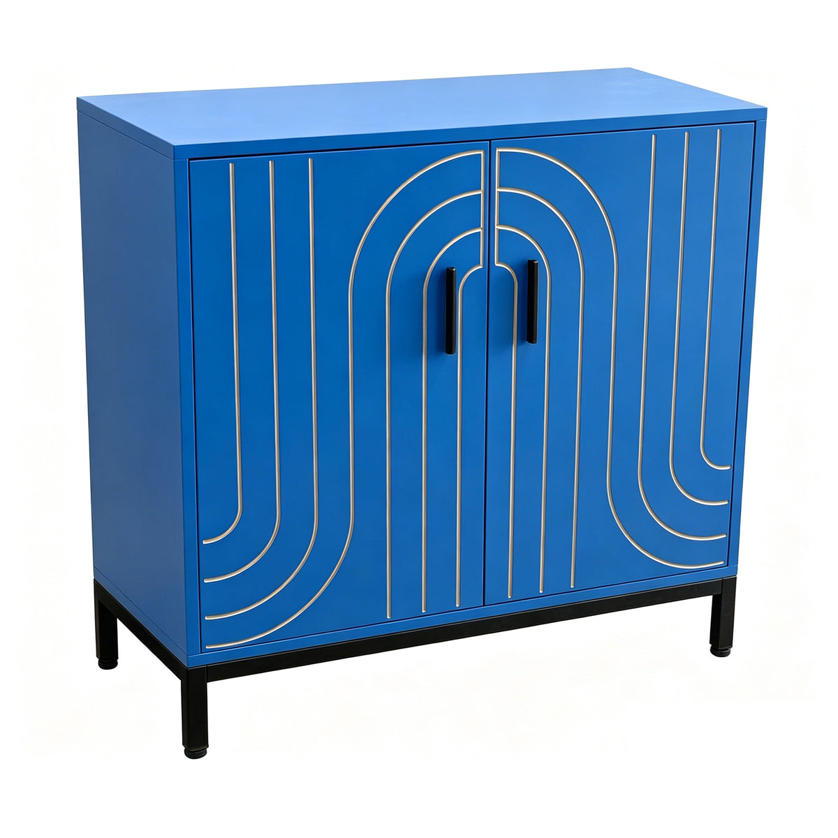 Garvee Aparador Metálico de Almacenamiento Moderno 80 x 38 x 85 cm, 2 Puertas con Estante Ajustable y Tiradores Dorados, para Cocina, Comedor y Salón, Azul