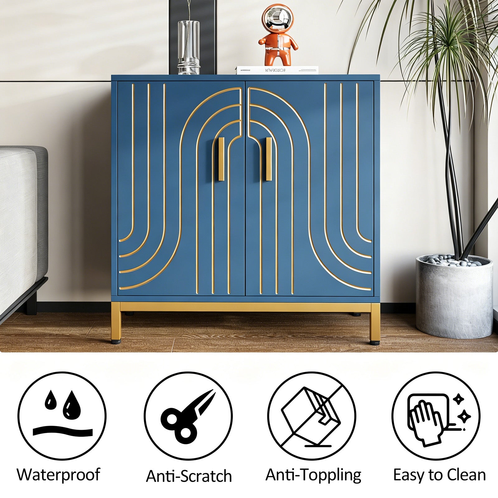 Garvee Aparador Metálico de Almacenamiento Moderno de 80x38x85 cm con 2 Puertas y Estante Ajustable para Cocina Comedor y Sala de Estar, Azul