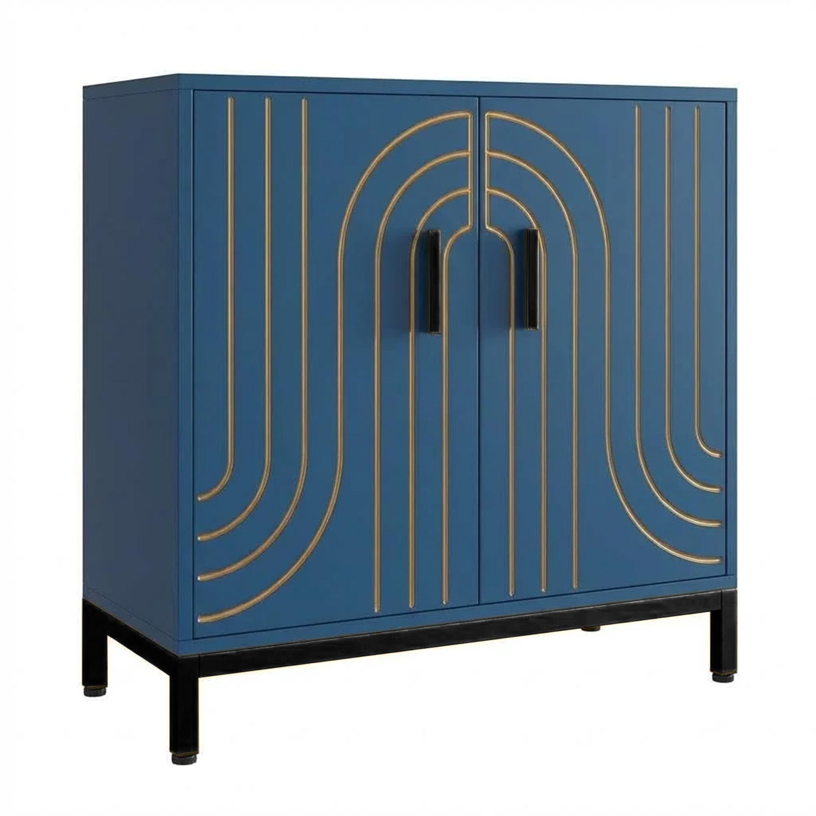 Garvee Aparador Metálico de Almacenamiento Moderno 80x38x85 cm 2 Puertas Estante Ajustable Tiradores Dorados para Cocina Comedor y Salón Azul