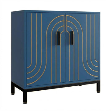 Garvee Aparador Metálico de Almacenamiento Moderno 80x38x85 cm 2 Puertas Estante Ajustable Tiradores Dorados para Cocina Comedor y Salón Azul