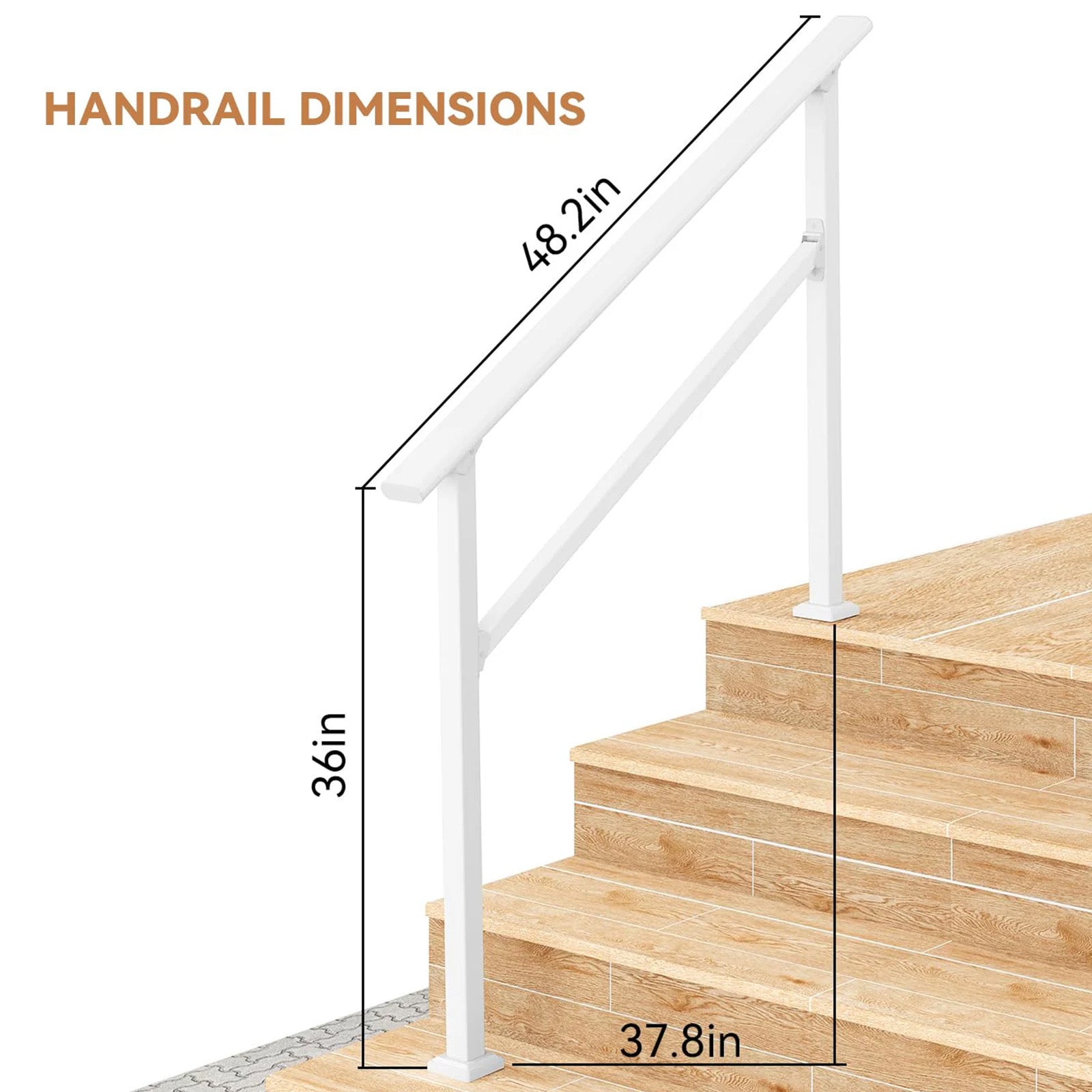 Garvee Pasamanos Ajustable para Escaleras Exteriores, Kit Completo de Aluminio y Acero con Recubrimiento Antióxido, Blanco, 4 Peldaños