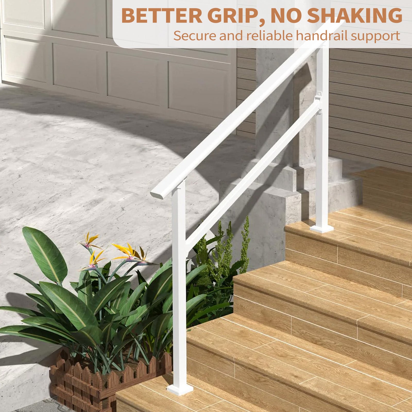 Garvee Pasamanos Ajustable para Escaleras Exteriores, Kit Completo de Aluminio y Acero con Recubrimiento Antióxido, Blanco, 4 Peldaños