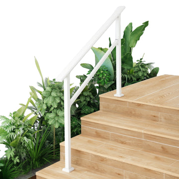 Garvee Pasamanos Ajustable para Escaleras Exteriores, Kit Completo de Aluminio y Acero con Recubrimiento Antióxido, Blanco, 4 Peldaños