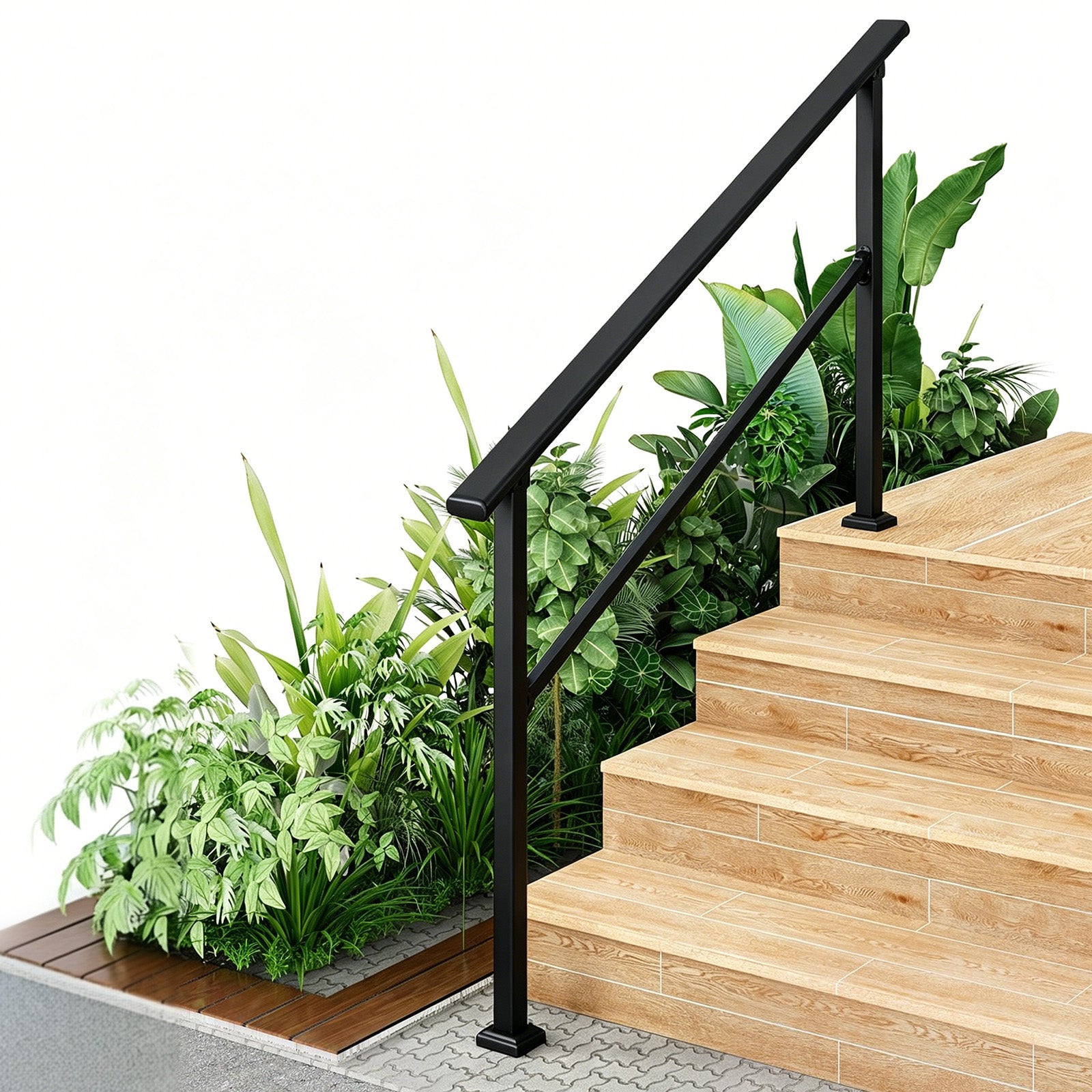 Garvee Pasamanos Ajustable para Escaleras Exteriores, Kit Completo de Aluminio y Acero con Recubrimiento Antióxido, Negro Brillante, 5 Peldaños