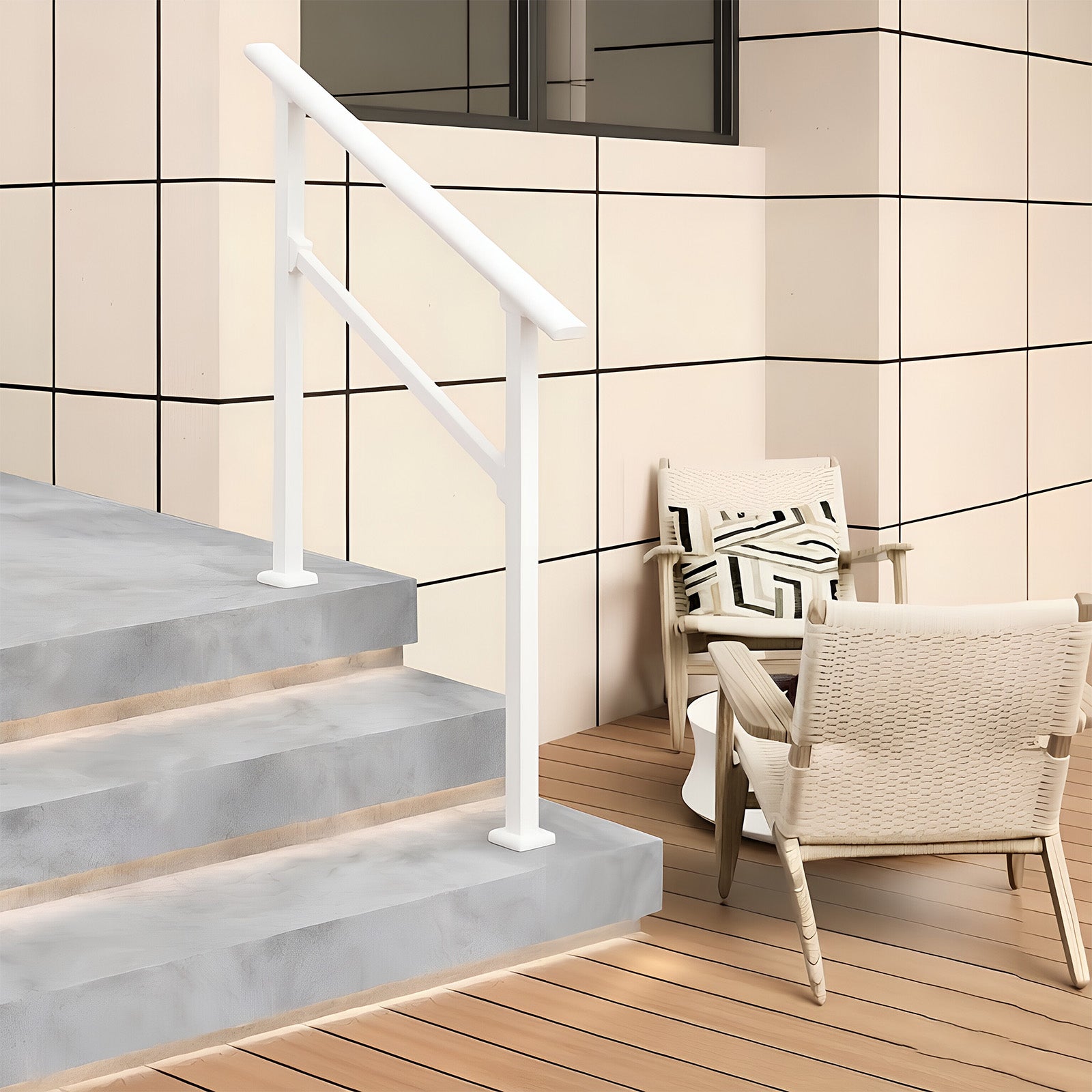 Garvee Barandillas Para Escaleras Exteriores Ajustables De Aluminio Y Hierro Forjado Para Porche Y Terraza, Seguro Y Resistente, Kit Completo