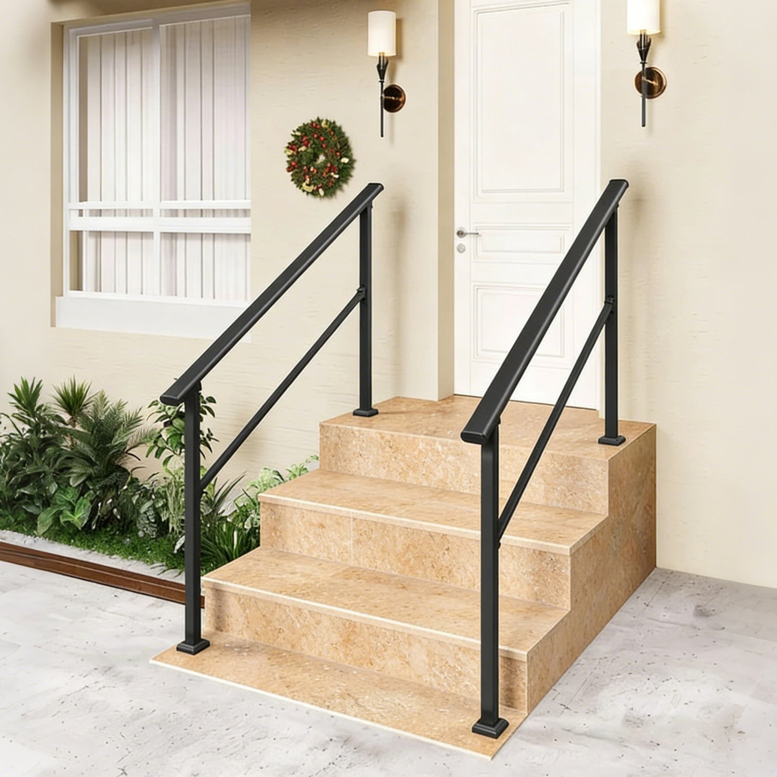 Garvee Barandillas Para Escaleras De Exterior 2 Pack Ajustables Antideslizantes Aluminio Y Hierro Forjado Para Porches Y Terrazas