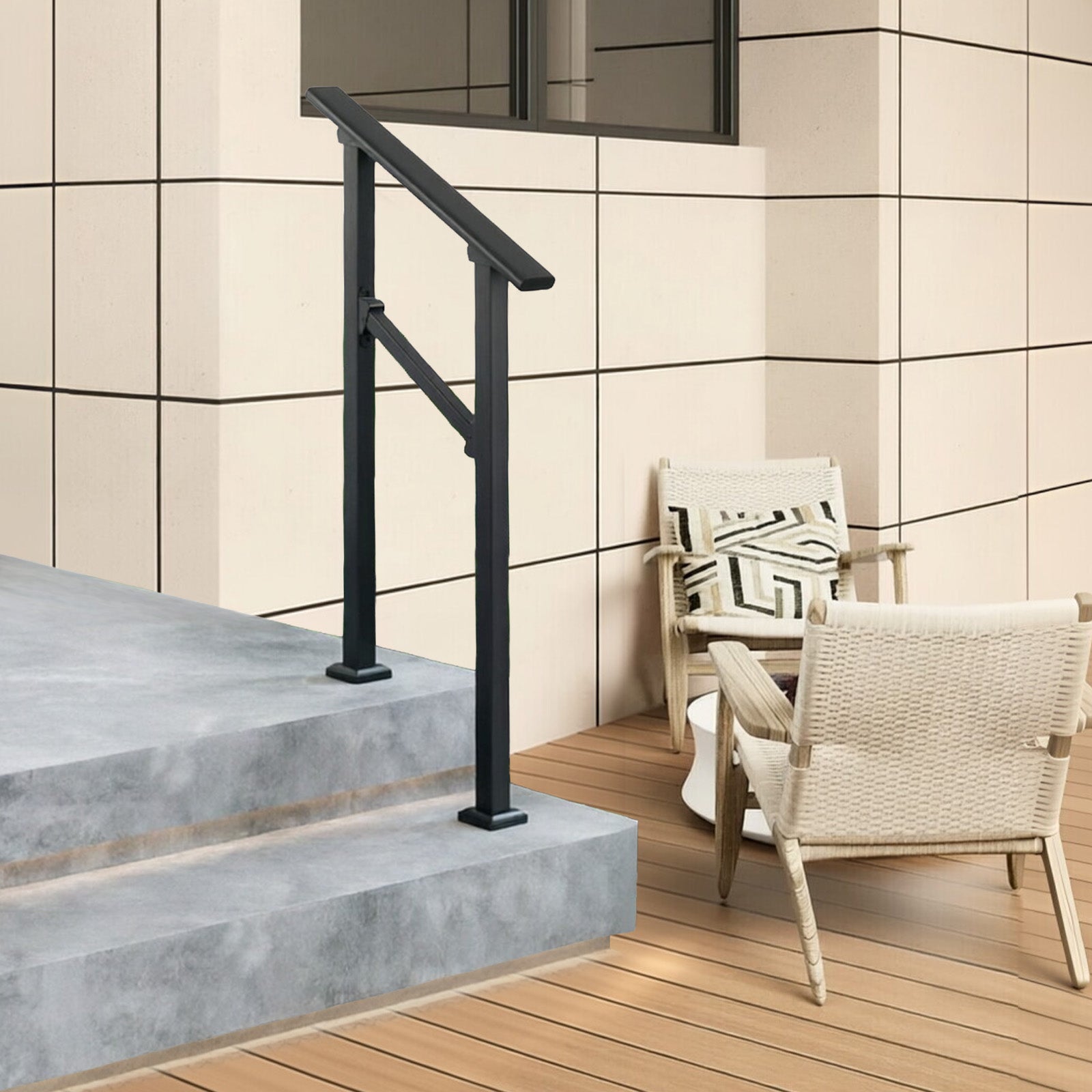 Garvee Pasamanos para Escaleras de 2 Peldaños de Aluminio y Hierro Forjado Negro Brillante