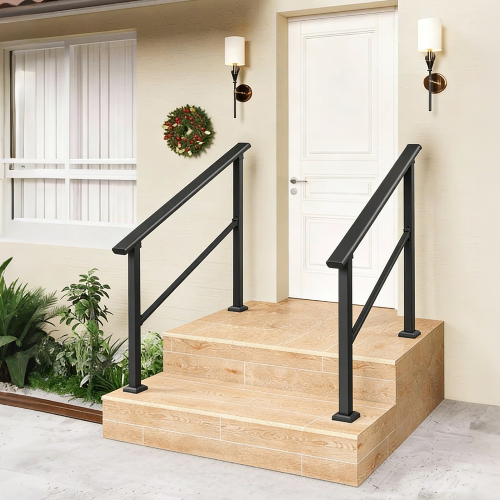 Garvee Pasamanos para Escaleras de 2 Peldaños de Aluminio y Hierro Forjado Negro Brillante