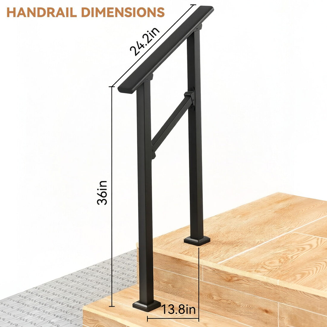 Garvee Pasamanos para Escaleras de 2 Peldaños de Aluminio y Hierro Forjado Negro Brillante