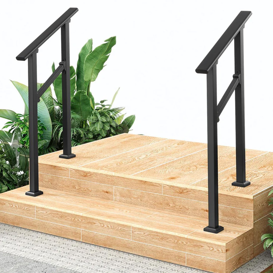 Garvee Pasamanos para Escaleras de 2 Peldaños de Aluminio y Hierro Forjado Negro Brillante