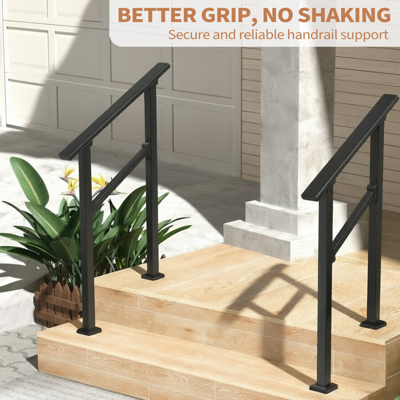 Garvee Pasamanos para Escaleras de 2 Peldaños de Aluminio y Hierro Forjado Negro Brillante