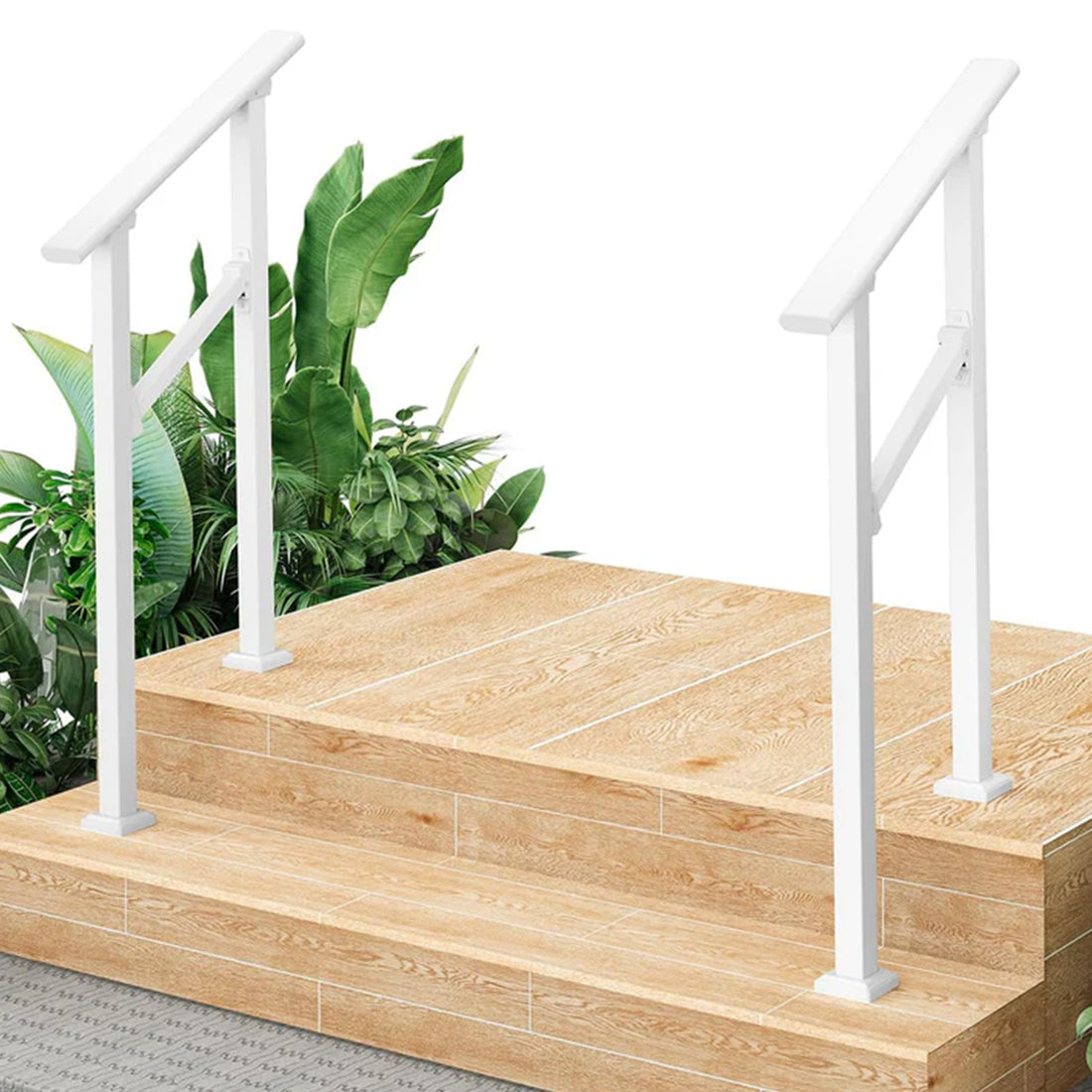 Garvee Barandilla de Seguridad para Escaleras de 2 Pasos de Metal Resistente Blanco