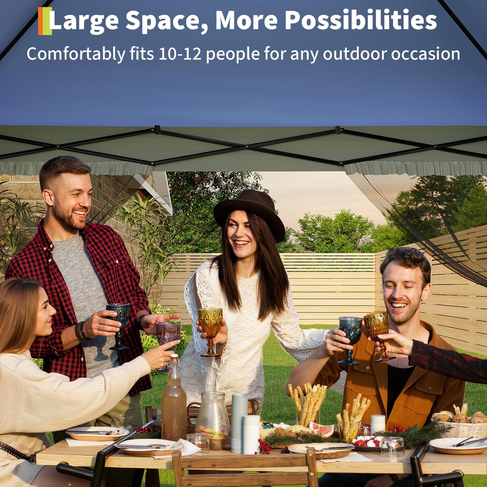 Garvee Carpa Plegable para Eventos 365x365 cm Gazebo Impermeable con Mosquitera y Ajuste de Altura para Camping y Terraza Azul y Gris