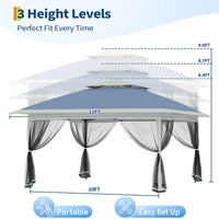 Garvee Carpa Plegable para Eventos 365x365 cm Gazebo Impermeable con Mosquitera y Ajuste de Altura para Camping y Terraza Azul y Gris