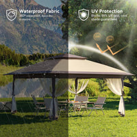 Garvee Gazebo Plegable de 4 x 4 m Carpa de Jardín con Bloqueo Central One Push Altura Ajustable y Mosquitera Protección UV y Lluvia Caqui