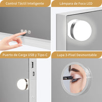 Garvee Espejo de Tocador Hollywood con 17 Bombillas Regulables y 3 Modos de Iluminación, Puerto USB y Tipo C, Control Táctil, Marco de Aluminio, Blanco, 80x60 cm
