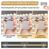 Garvee Espejo de Tocador Hollywood con 17 Bombillas Regulables y 3 Modos de Iluminación, Puerto USB y Tipo C, Control Táctil, Marco de Aluminio, Blanco, 80x60 cm