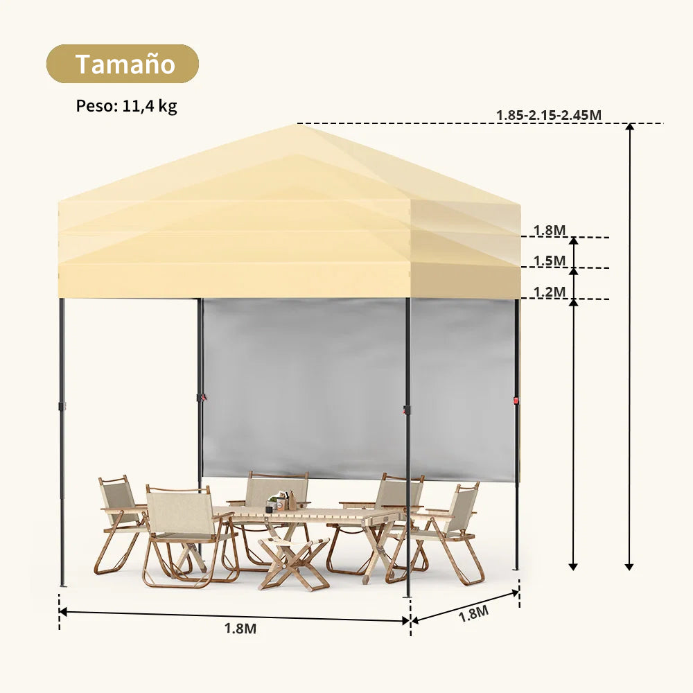 Garvee Toldo Plegable de 1,8 x 1,8 m con Estructura de Aluminio y Lona Oxford 150D Impermeable, Montaje Rápido sin Herramientas, para Jardín y Eventos, Caqui