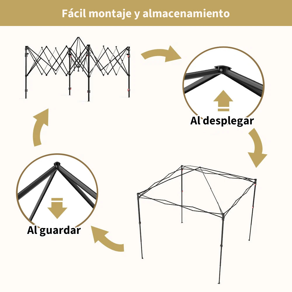 Garvee Toldo Plegable de 1,8 x 1,8 m con Estructura de Aluminio y Lona Oxford 150D Impermeable, Montaje Rápido sin Herramientas, para Jardín y Eventos, Caqui