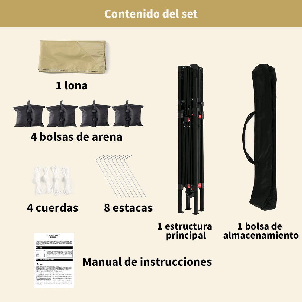 Garvee Toldo Plegable de 1,8 x 1,8 m con Estructura de Aluminio y Lona Oxford 150D Impermeable, Montaje Rápido sin Herramientas, para Jardín y Eventos, Caqui