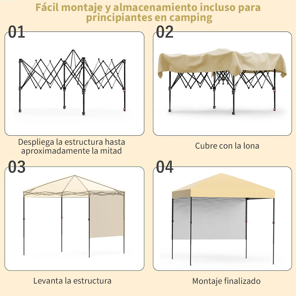 Garvee Toldo Plegable de 1,8 x 1,8 m con Estructura de Aluminio y Lona Oxford 150D Impermeable, Montaje Rápido sin Herramientas, para Jardín y Eventos, Caqui