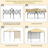 Garvee Toldo Plegable de 1,8 x 1,8 m con Estructura de Aluminio y Lona Oxford 150D Impermeable, Montaje Rápido sin Herramientas, para Jardín y Eventos, Caqui