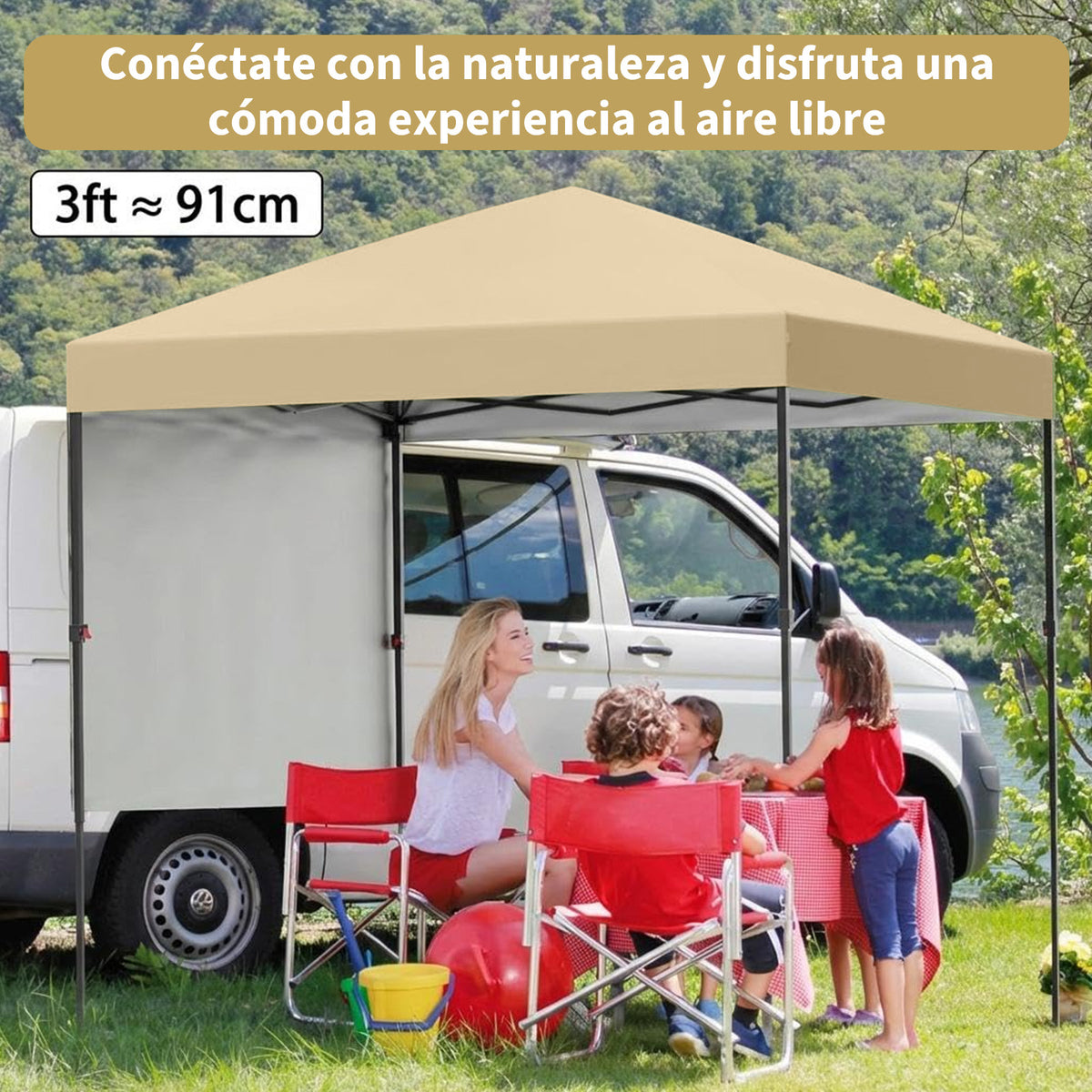Garvee Pabellón de Jardín Plegable de 2,2 x 2,2 m con Laterales Desmontables, Tela Oxford Impermeable y Protección UV, Montaje One-Touch, Beige