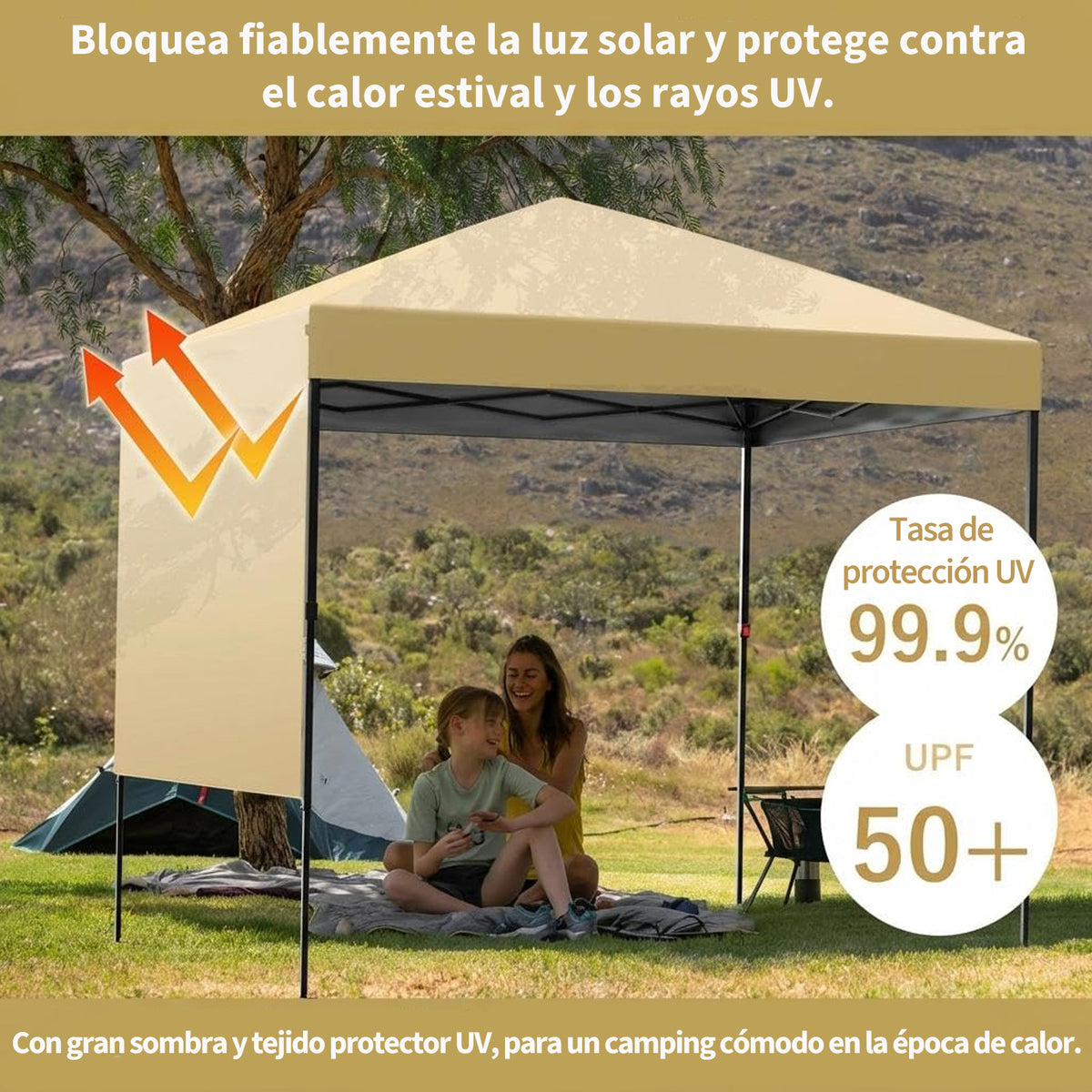 Garvee Pabellón de Jardín Plegable de 2,2 x 2,2 m con Laterales Desmontables, Tela Oxford Impermeable y Protección UV, Montaje One-Touch, Beige