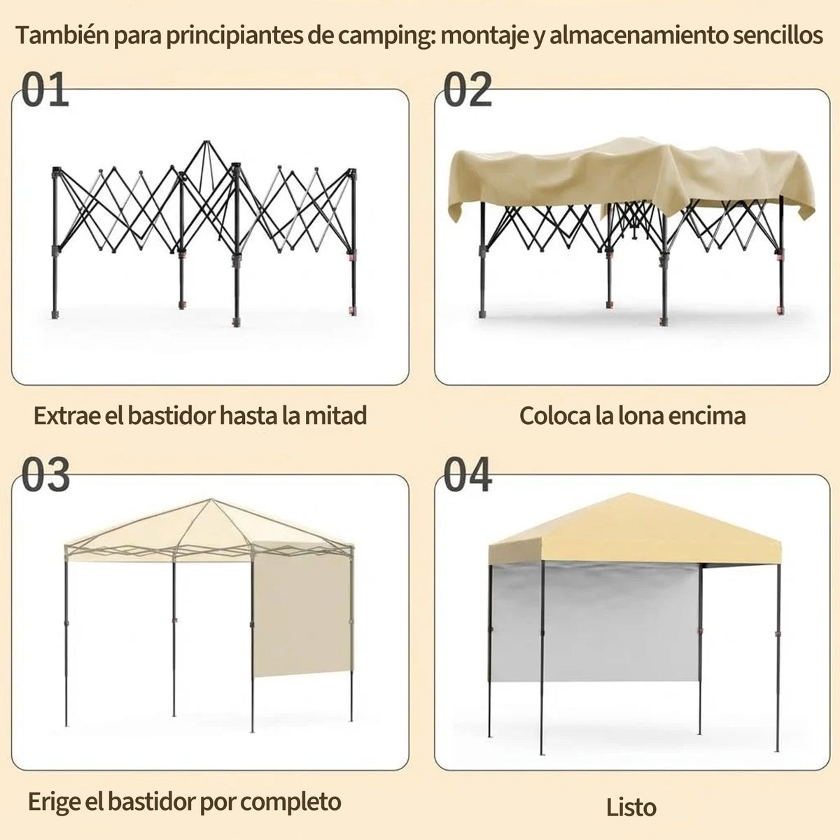 Garvee Pabellón de Jardín Plegable de 2,2 x 2,2 m con Laterales Desmontables, Tela Oxford Impermeable y Protección UV, Montaje One-Touch, Beige