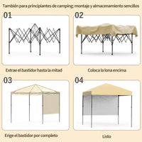 Garvee Pabellón de Jardín Plegable de 2,2 x 2,2 m con Laterales Desmontables, Tela Oxford Impermeable y Protección UV, Montaje One-Touch, Beige