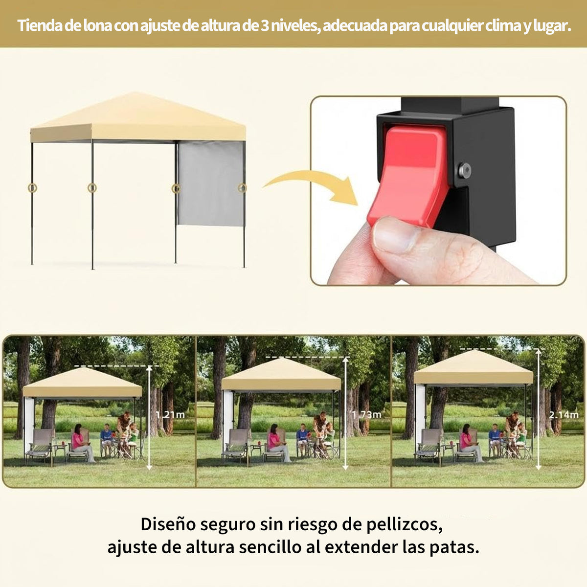 Garvee Pabellón de Jardín Plegable de 2,2 x 2,2 m con Laterales Desmontables, Tela Oxford Impermeable y Protección UV, Montaje One-Touch, Beige