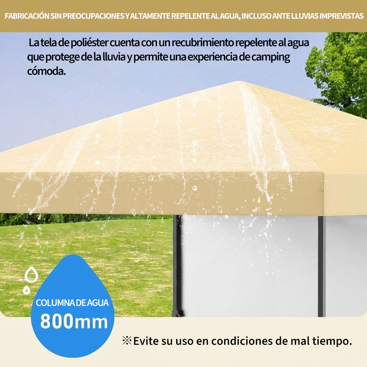 Garvee Pabellón de Jardín Plegable de 2,2 x 2,2 m con Laterales Desmontables, Tela Oxford Impermeable y Protección UV, Montaje One-Touch, Beige