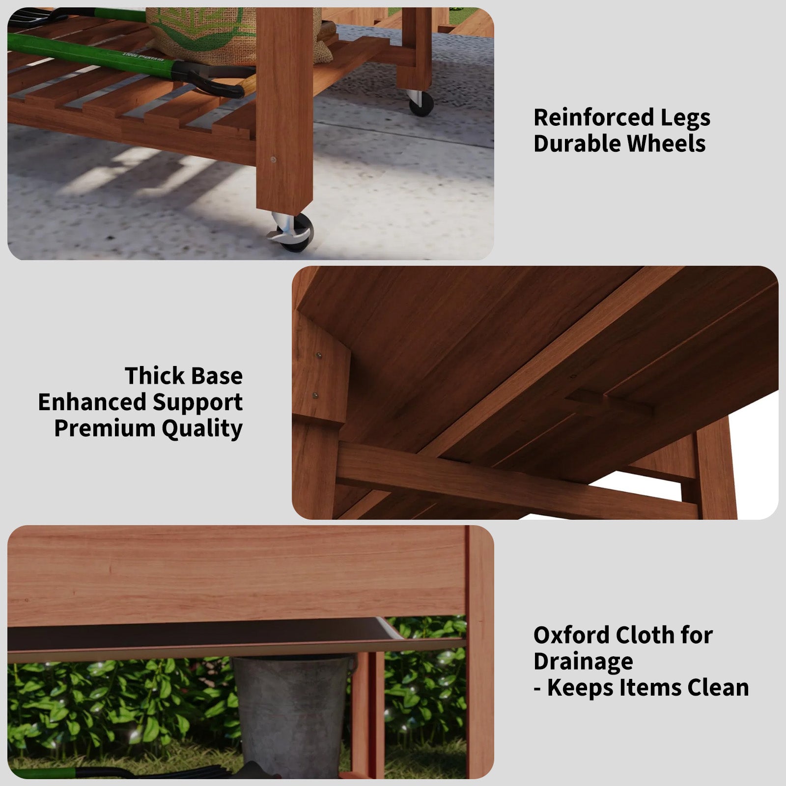 Garvee Jardinera Elevada con Ruedas y Estante, Huerto Urbano Móvil de Madera para Terraza y Patio, 122x61x76 cm, Color Roble