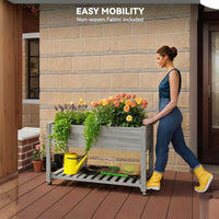 Garvee Jardinera Elevada con Ruedas y Estante, Huerto Urbano Móvil de Madera para Terraza y Patio, 122x61x76 cm, Gris