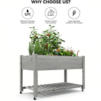 Garvee Jardinera Elevada con Ruedas y Estante, Huerto Urbano Móvil de Madera para Terraza y Patio, 122x61x76 cm, Gris