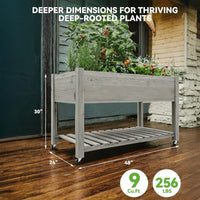 Garvee Jardinera Elevada con Ruedas y Estante, Huerto Urbano Móvil de Madera para Terraza y Patio, 122x61x76 cm, Gris