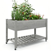 Garvee Jardinera Elevada con Ruedas y Estante, Huerto Urbano Móvil de Madera para Terraza y Patio, 122x61x76 cm, Gris