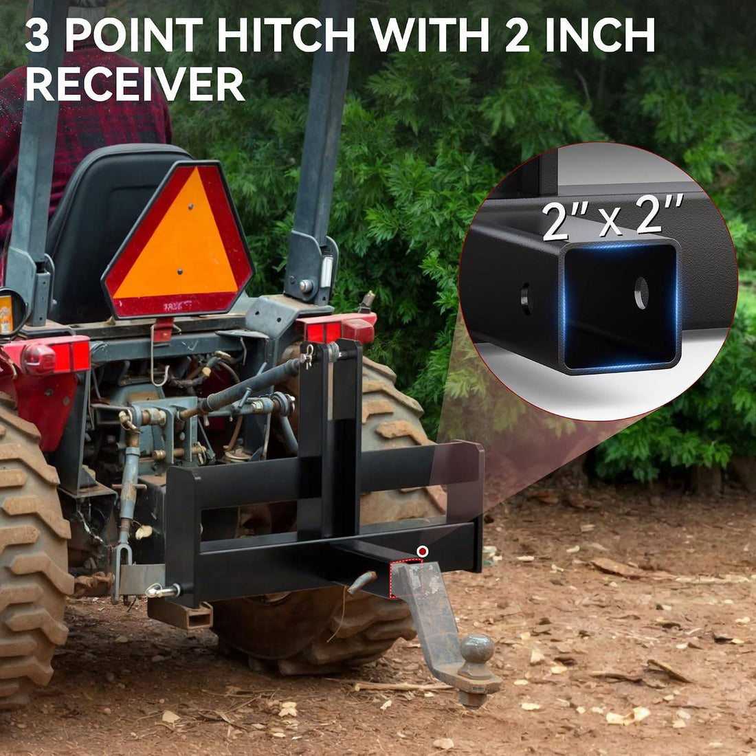 Garvee Adaptador de Enganche a 3 Puntos para Tractor de Categoría 1, Receptor de 2 Pulgadas Compatible con Enganche Rápido para Remolque Agrícola, Negro