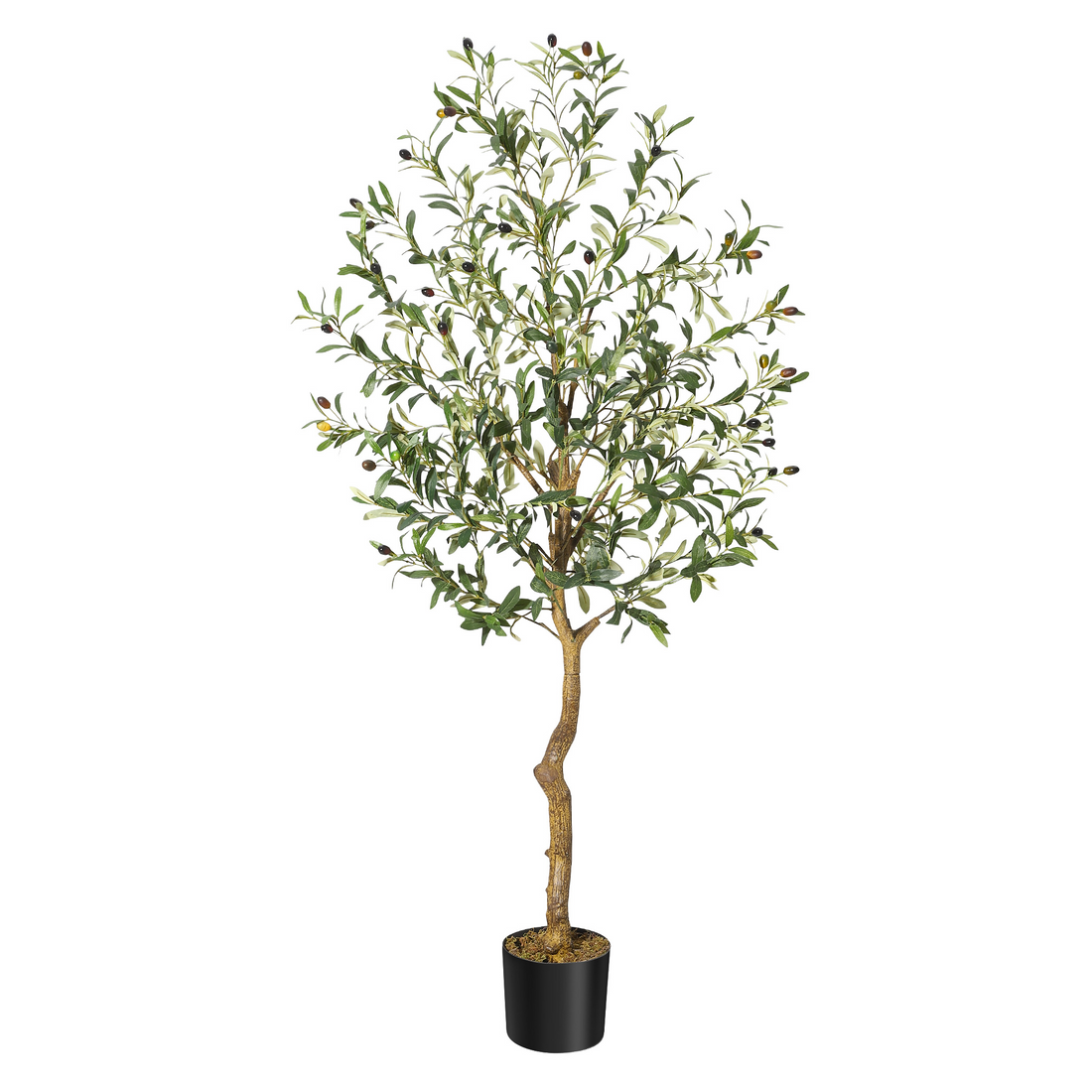 Garvee Árbol de Olivo Artificial 1,5m, con Frutos Grandes y Hojas de Seda, Base Estable de Cemento, Decoración Interior para Sala y Oficina, Fácil Montaje, Verde