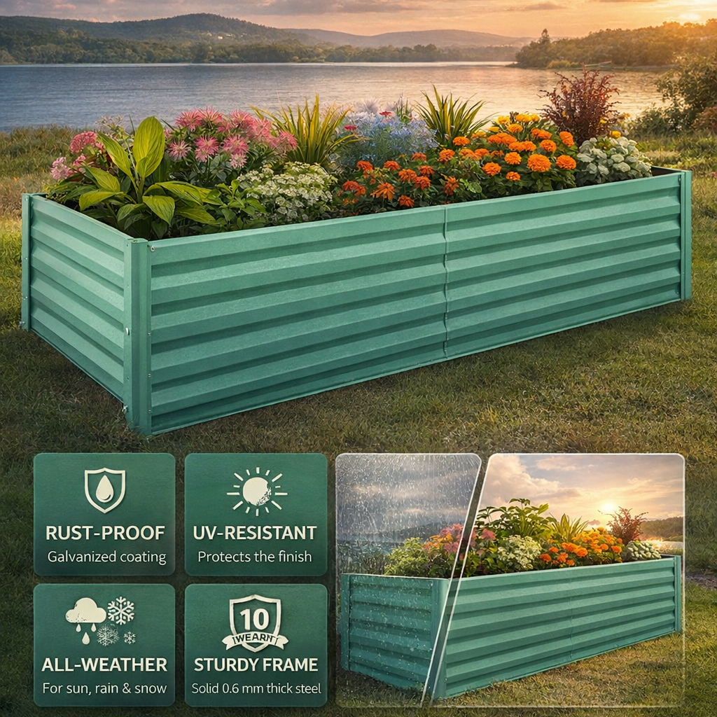 Garvee Cama de Jardín Elevada Rectangular de Acero Galvanizado Resistente para Cultivo de Verduras y Flores en Patio Exterior 180x90x60cm Verde