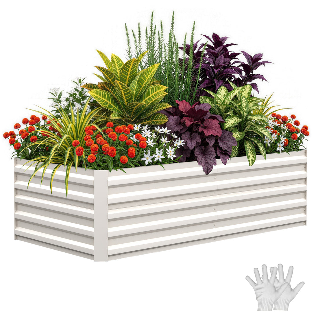Garvee Cama de Jardín Elevada Cuadrada de 240x120x60 cm, Huerto Urbano de Acero Galvanizado para Plantas y Vegetales, Beige