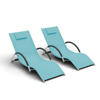 Garvee Juego de 2 Tumbonas de Jardín de Acero y Textileno Azul Hamacas de Exterior Ergonómicas S-Type con Reposacabezas para Patio Terraza y Piscina